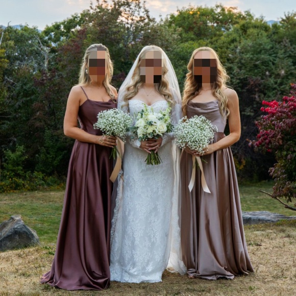 Azazie Elle Metallic Satin Dress in Espresso - Picture 9 of 9